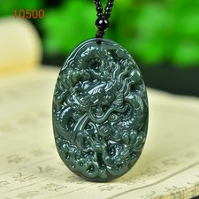 Natural Green Jade Pendant Carved Dragon Amulet Unisex Necklace