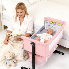 3-in-1 Baby Bassinet Bedside Sleeper, Portable Foldable Crib with Wheels Storage