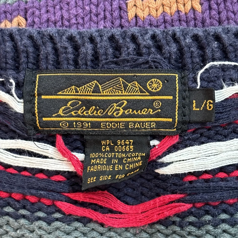 Eddie Bauer Vintage Sweater Vest Mens Large Navy Cotton Aztec 90s Southwestern - Image 2 of 4