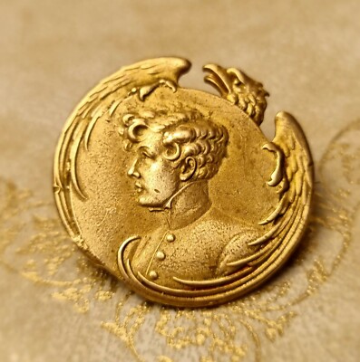 Grande Broche Ancienne Camée Empire - Bijou Vintage Fantaisie Couleur Or - Modèle L'Aiglon