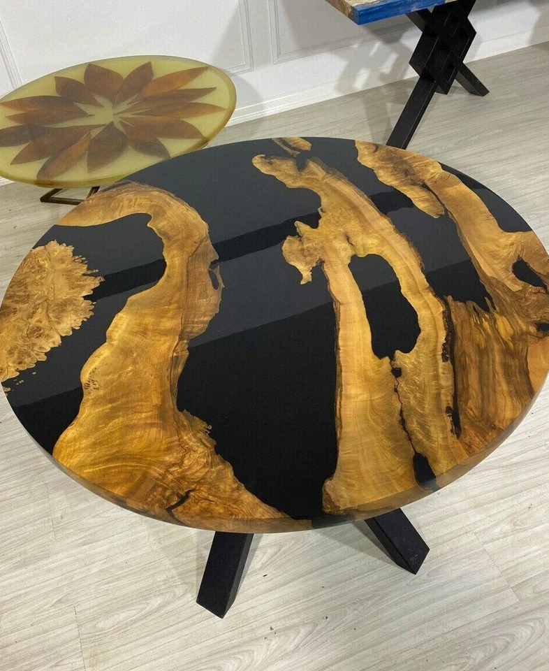 Round Epoxy Resin Coffee Table, Wooden Walnut Live Edge Table Hallway Decors Top - Image 2 of 4