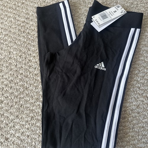 Adidas Women's 3 White Stripes Tight Fit Elastic Waist Legging Black Size Small