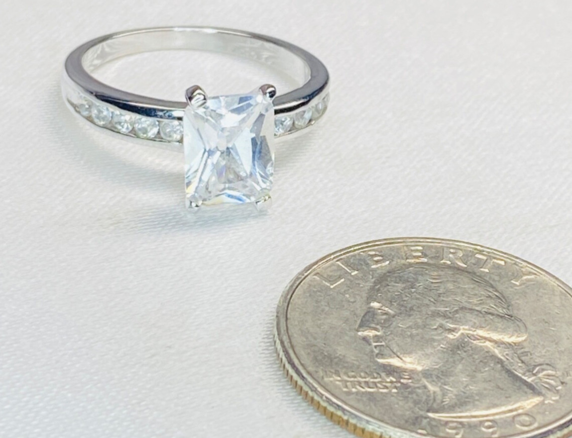 Gorgeous Solitaire Silvertone Rectangle Ring Pave… - image 7