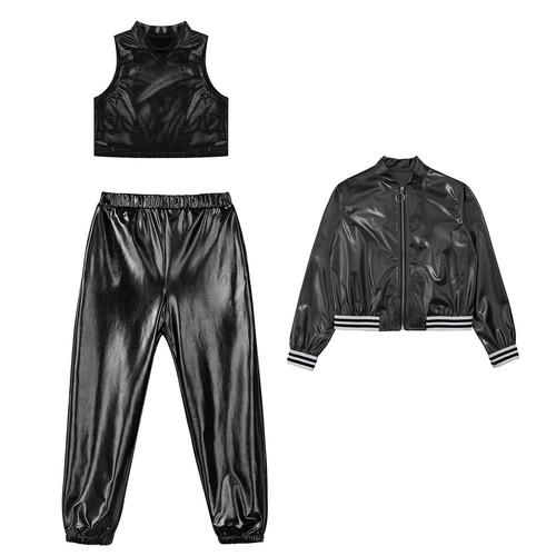 Kids Girls Jacket Vest With Pants Workout Dance Outfit Skating Tracksuit Active - Picture 8 of 51