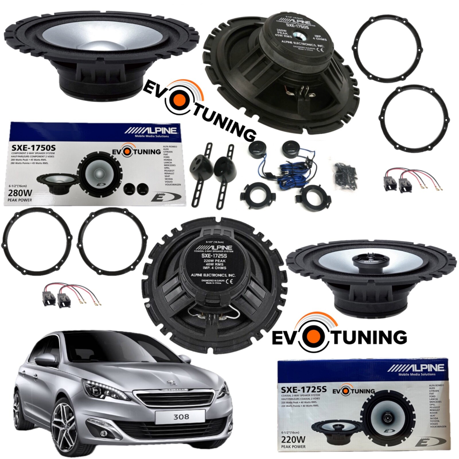 Upgrade Altoparlanti Alpine Peugeot 308 II 2013-2021 | Kit Completo 6 Casse