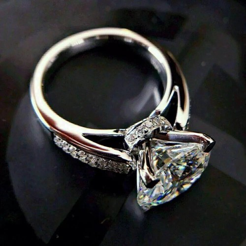 Women's 3CT Round Cut Moissanite Engagement Ring Real 925 Sterling Silver - Picture 3 of 6