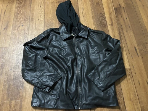 Decoded Black Leagher Double Zip Hooded Jacket Men’s Size XL - product listing photo