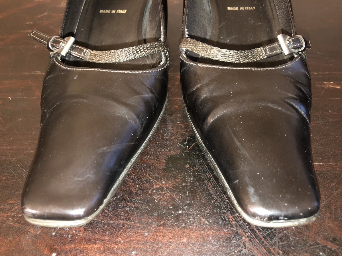 Prada Women's Black/Brown Kitten Heels * Square Toe * Italy *READ