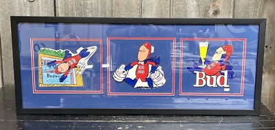 Set of 3 Framed Decor Vintage 70s Bud Man Budweiser Die Cut Advertising Decals