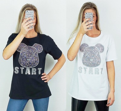 WOMENS T SHIRT TEDDY BEAR DIAMANTE 