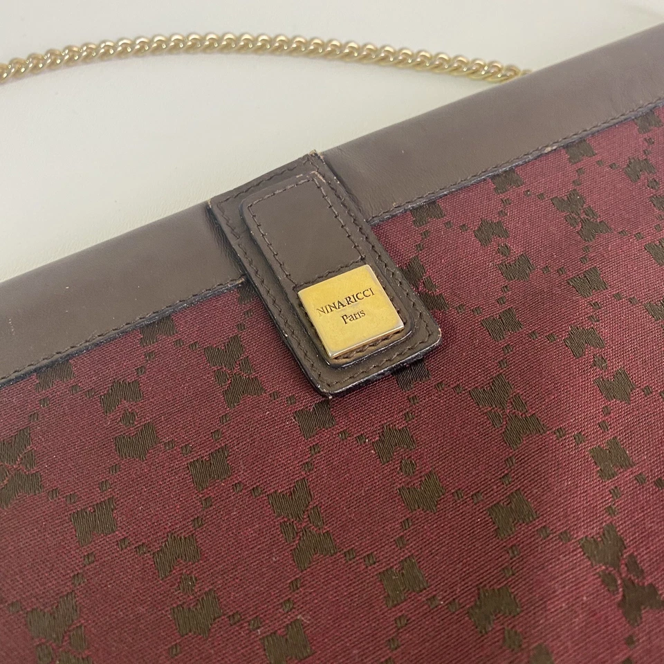 Bolso Bandolera Vintage Nina Ricci Granate con Cadena Dorada Foto 4 de 4
