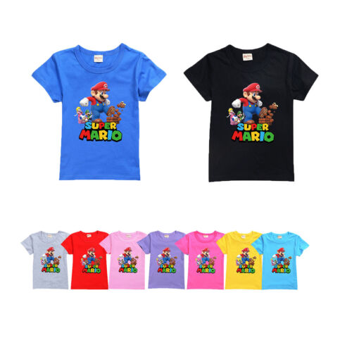 Super Mario Jungen Mädchen Kurzarm T-shirt Shirts Kinder T-Shirt Unisex 3-13 - Bild 1 von 23