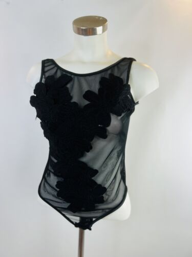 Unbranded Embroidered Sheer Teddy Black with Floral Detail Snap NS