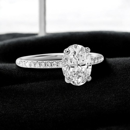 1.40 Ct Lab Grown Oval Cut IGI Certified Diamond Engagement Ring 18k White Gold - Picture 2 of 12