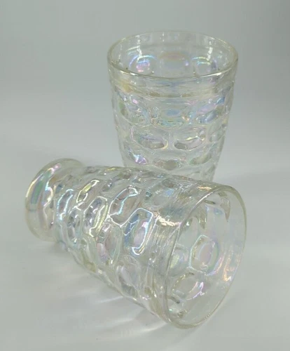 Federal Glass Colonial Iridescent Flat Tumbler 4.75” Set of 2 Glasses Vintage