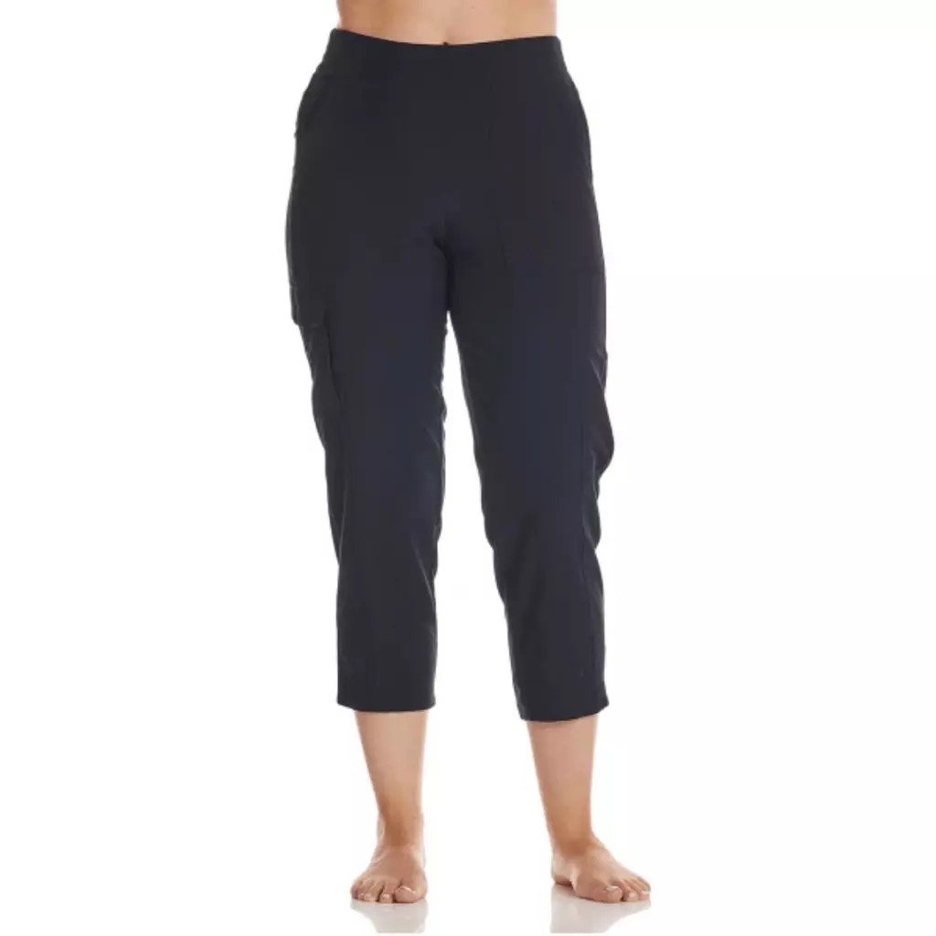 RBX Reebok Women s Stretch Woven Cargo Capris Pants Black Pull On