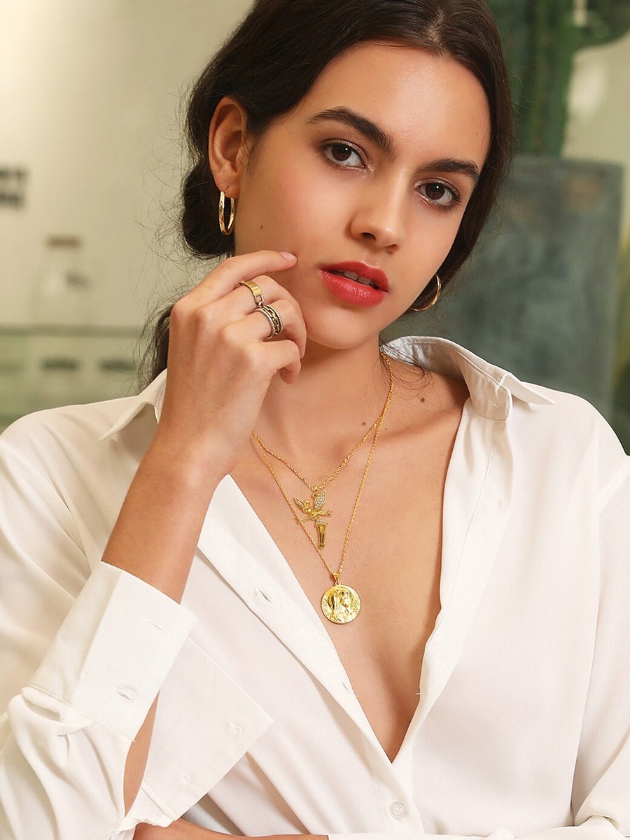 14k Gold Plated Disney Tinkerbell Fairy Wings Pendant with Cubic