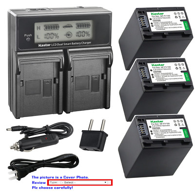 Kastar Battery LCD Dual Fast Charger for Sony NPFH100 HDR-SR82 HDR-SR87 HDR-SR90