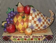 VTG w/TAG JIM SHORE LRG 11" THANKSGIVING Bless this Bounty FRUIT CORNUCOPIA 2004