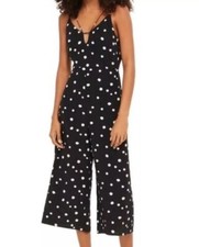 TOPSHOP Black White Polka Dot Wide Leg Sleeveless Crop Jumpsuit Pants Size 10