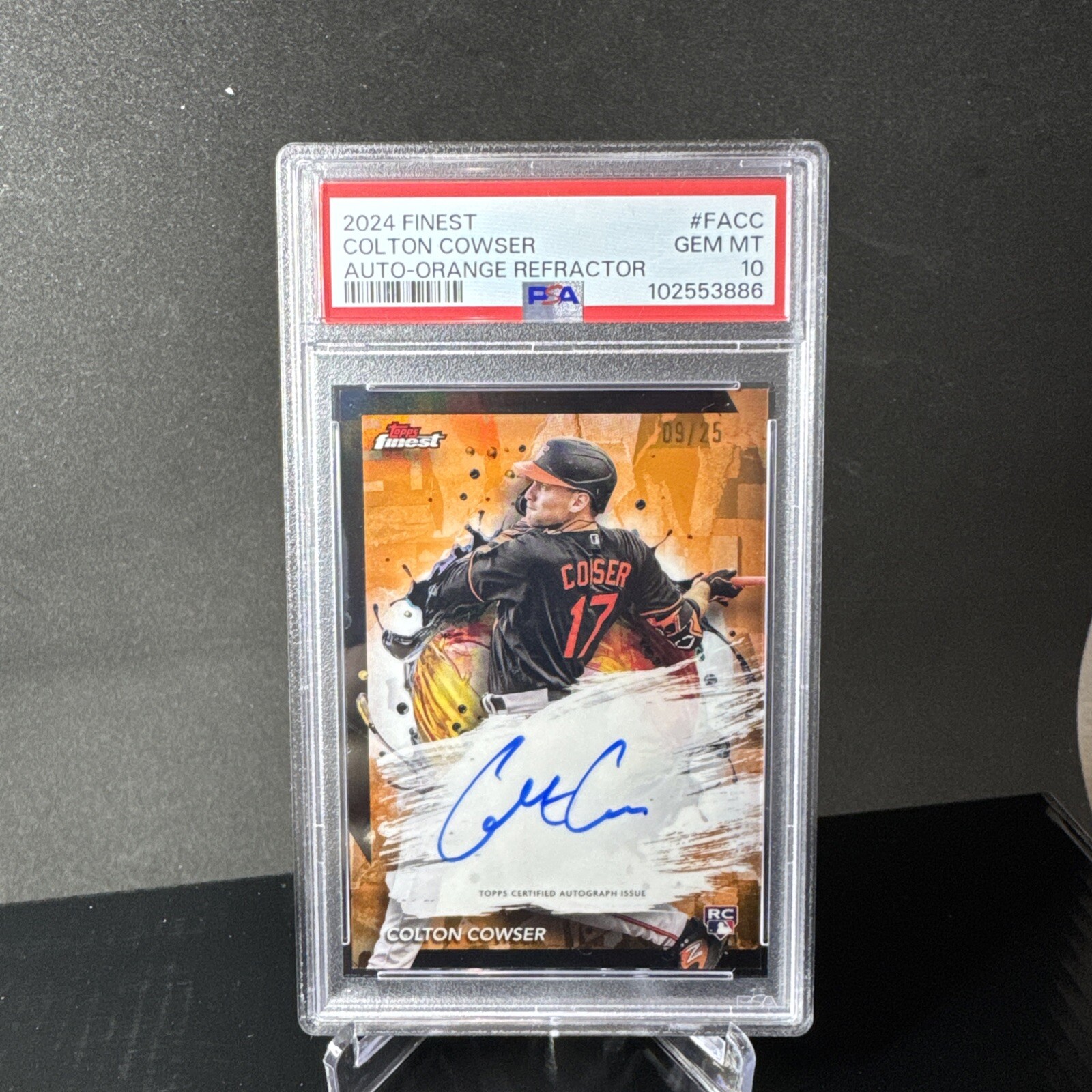 Colton Cowser /25 2024 Topps Finest Orange Auto Rookie RC PSA 10 Color Match