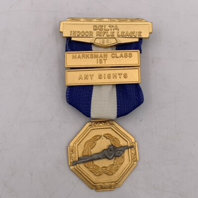 VTG Delta Indoor Rifle League 1981 Metallic Marksman 1st Medal Award Pin Badge