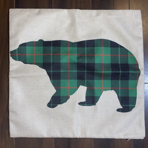 Polar Bear Christmas Holiday Holly Snowflake Pillow Cover Square Plaid On Crème - Picture 6 of 6