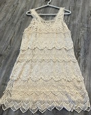 C. Luce Women's Beige Floral Crochet Lace Sleeveless Lined Stretchy Mini Dress M