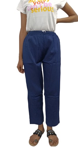 Pants Women Chikan Cotton Lycra Trousers Embroidery Salwar Indian Summer Pajama - Picture 15 of 55