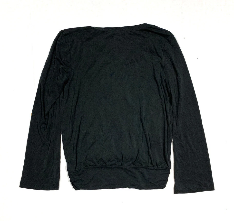 Christian Siriano Small Black Surplice Top Dressy Wrap Blouse Long Sleeve V Neck - Image 3 of 4