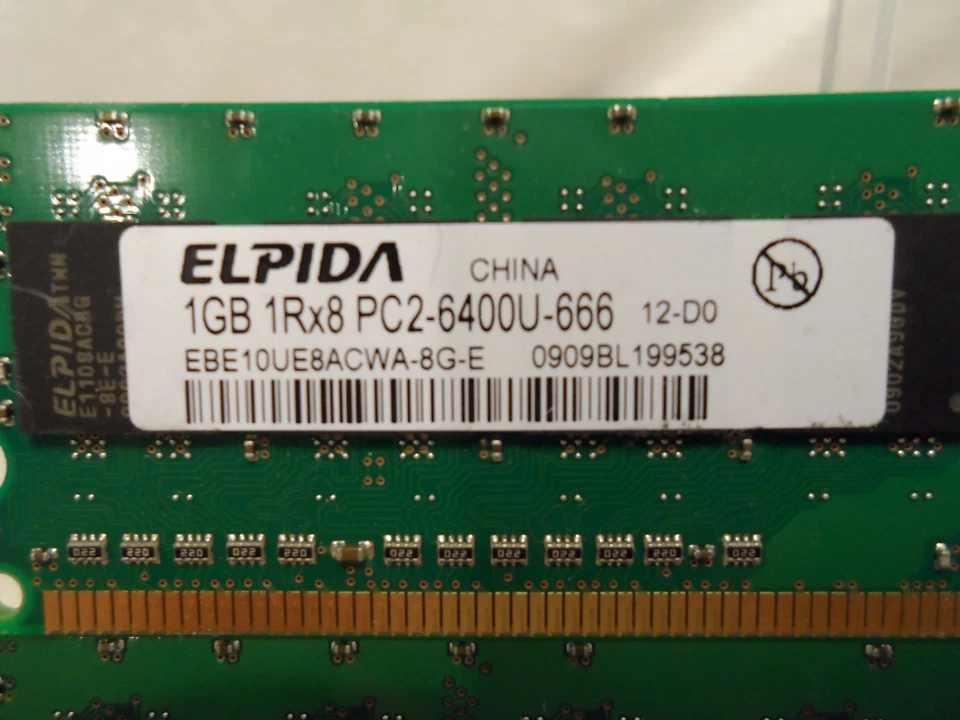 ELPIDA 2GB 2 x1GB PC2-6400 6400U DDR2 240 Pin  EBE10UE8ACWA-8G-E Memory Ram - Image 2 of 2