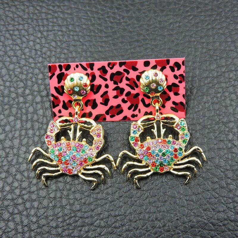 BETSEY JOHNSON GOLD RHINESTONE MULTI COLOR CRAB DROP EARRINGS eBay