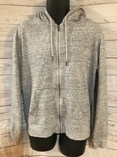 Fleece Collection Men  s Hoodie Full Zip Speckled Gray Cotton Blend Size M