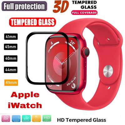 VOLLSTÄNDIGE ABDECKUNG Hartglas Displayschutzfolie für Apple Watch iWatch 1 bis 9 38-49 mm