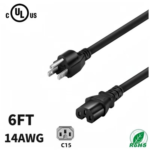 6FT 14AWG 15A 125V Power Cord Cable NEMA 5-15P to IEC320 C15, UL Listed,Black - 第 1/2 張圖片