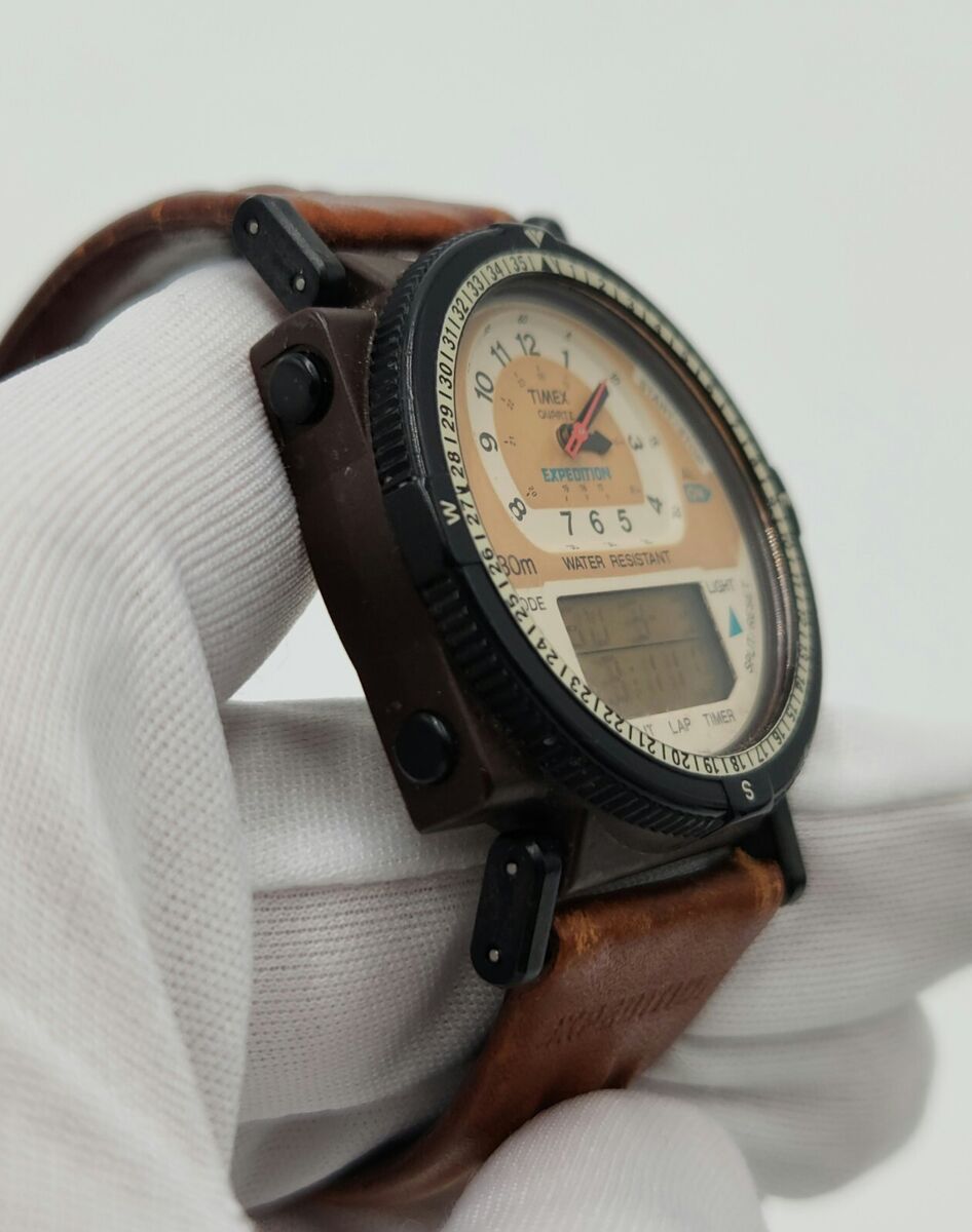 RARE Timex Expedition Brown Case Analog & Digital Dial RARE Timex Expedition Brown Case Analog & Digital Dial