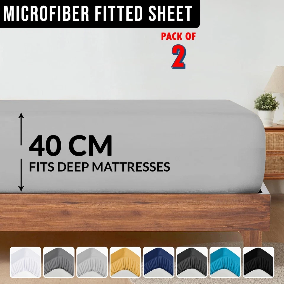DEKORO Full Fitted Bed Sheet 2 Pack Extra Deep 40cm Single Double Super King Size Sheet