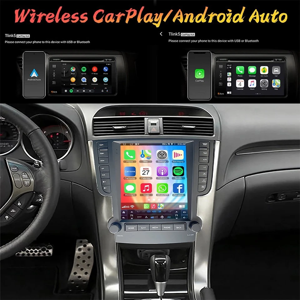 Radio de coche Android 14 para Honda Acura TL 2004-2008 estilo Tesla Carplay GPS navegación Foto 3 de 4