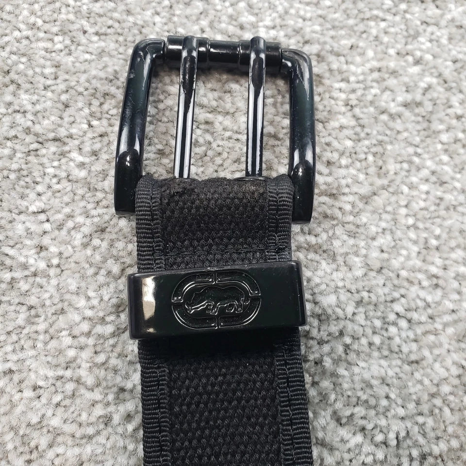 Cinturón Ecko Negro Y2K Lona Ojal Doble Punta Hebilla Talla 32 Punk Emo Gótico Foto 3 de 4