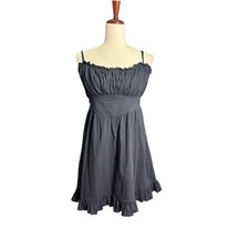 Aerie Black Smocked Mini Dress Tie Strap Ruffle Hem Flowy Babydoll Size M