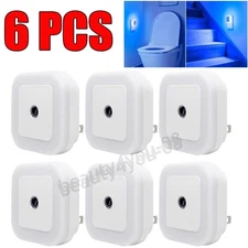 6Pcs Blue Plug-in LED Night Lights Lamp Dusk to Dawn Sensor Hallway Kitchen
