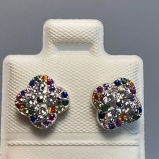 New Brand 925 Sterling Silver Flower Multicolor Cz Stud /butterfly Earrings.