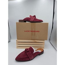 Lucky Brand Adenia Mules Womens 7.5 Burgundy Suede Knot Pointed Toe Slip On