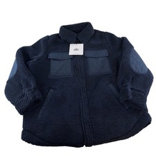 ALO Sherpa Edge Shacket Navy Plush Snap Front Collar