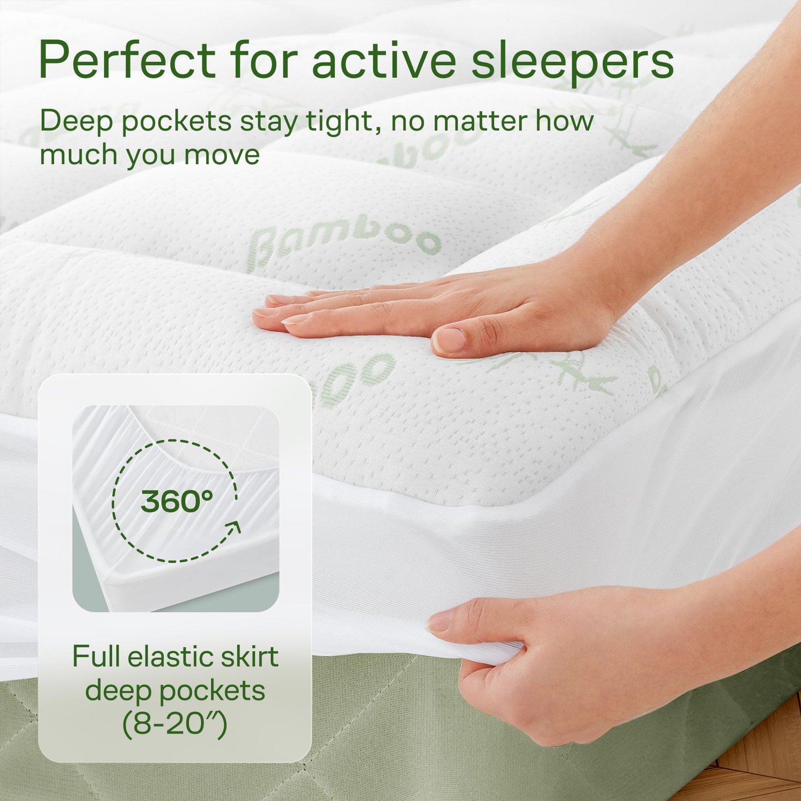 Queen Bamboo Topper, Viscose Mattress Pad, Cooling Pillow Top, Back Comfort