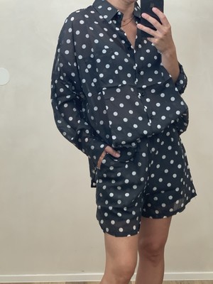 Set 2-teilig Bluse & Shorts Schwarz mit weißen Punkten Onesize bis Gr. 40 (P6)H