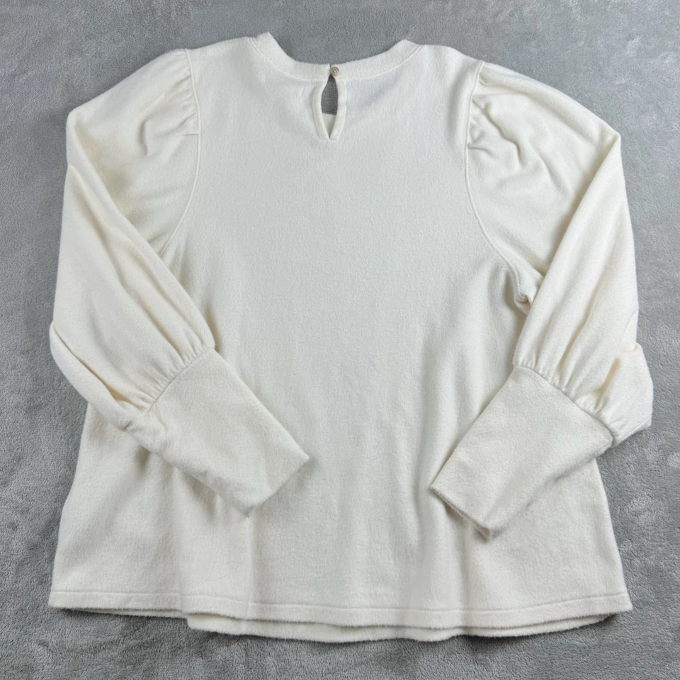 Suéter Madewell Para Mujer 2X Crema Cepillado Vellón Manga Abullonada Suave Minimalista Foto 2 de 4