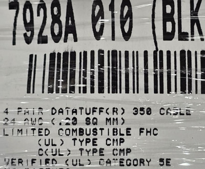 Belden 7928A 24/4P CAT5e DataTuff Bonded Pair FEP/FEP Cable 150C FHC 25/50 /25ft
