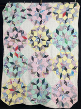 Vintage Handmade Beautiful Old Italian Block Pattern Multicolor Quilt 178x129 cm