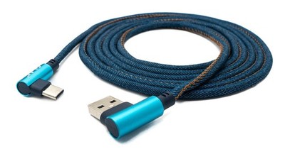 USB 3.1 Kabel 2 m Typ C Stecker zu 3.0 Typ A Stecker geflochten Winkel in Blau